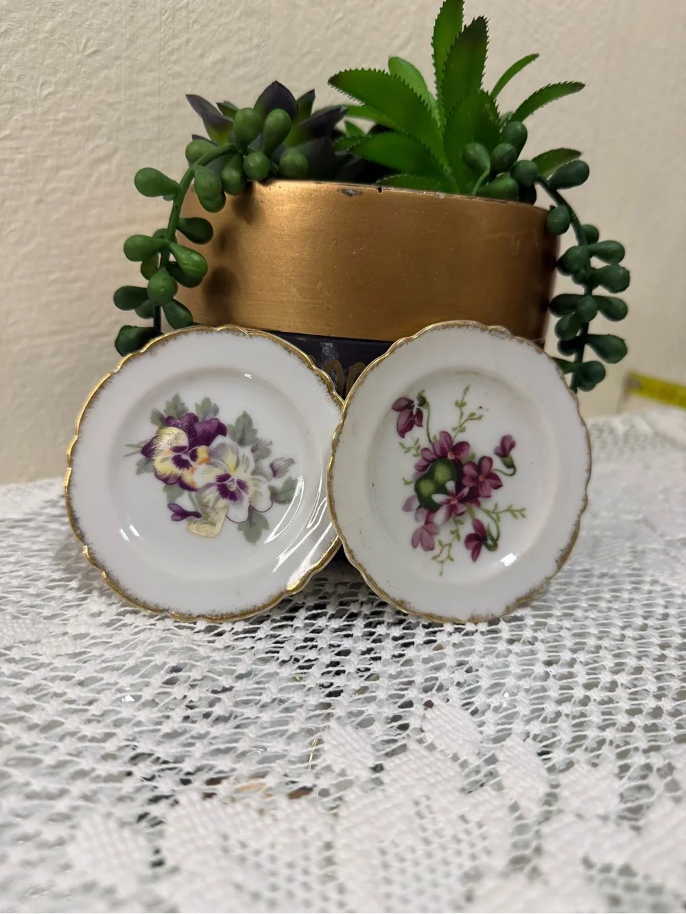 Vintage Miniature Porcelain Floral Plates Butter Pats Lot 2 Hand painted Japan
